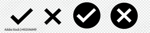 Check mark, Cross mark black icon set. Isolated checkmark symbol, right and wrong sign concept. Vector illustration