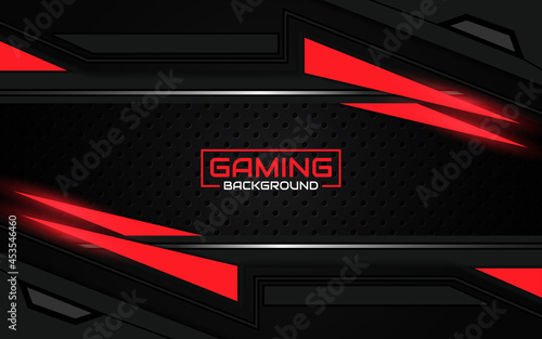 Abstract futuristic geometric black and red gaming background with modern esport shapes. Vector design template technology concept can use element game banner, sport poster, cyber wallpaper, web