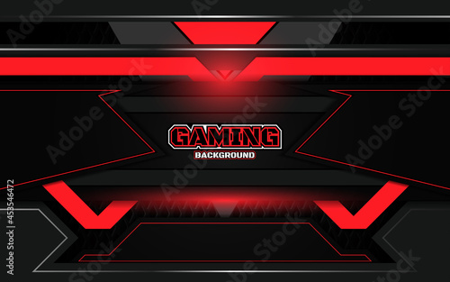 Abstract futuristic geometric black and red gaming background with modern esport shapes. Vector design template technology concept can use element game banner, sport poster, cyber wallpaper, web