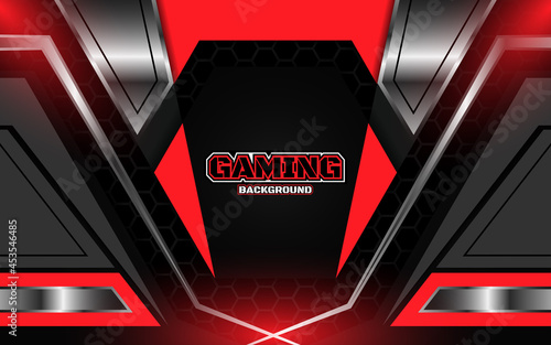 Abstract futuristic geometric black and red gaming background with modern esport shapes. Vector design template technology concept can use element game banner, sport poster, cyber wallpaper, web