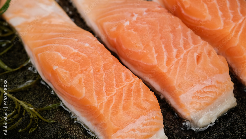Salmon fish fillet macro. Healthy food concept