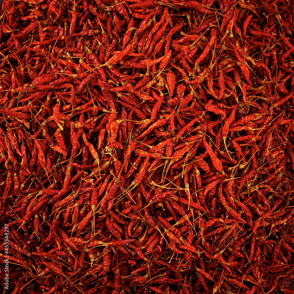 Fototapeta premium Dried red hot chilli texture background