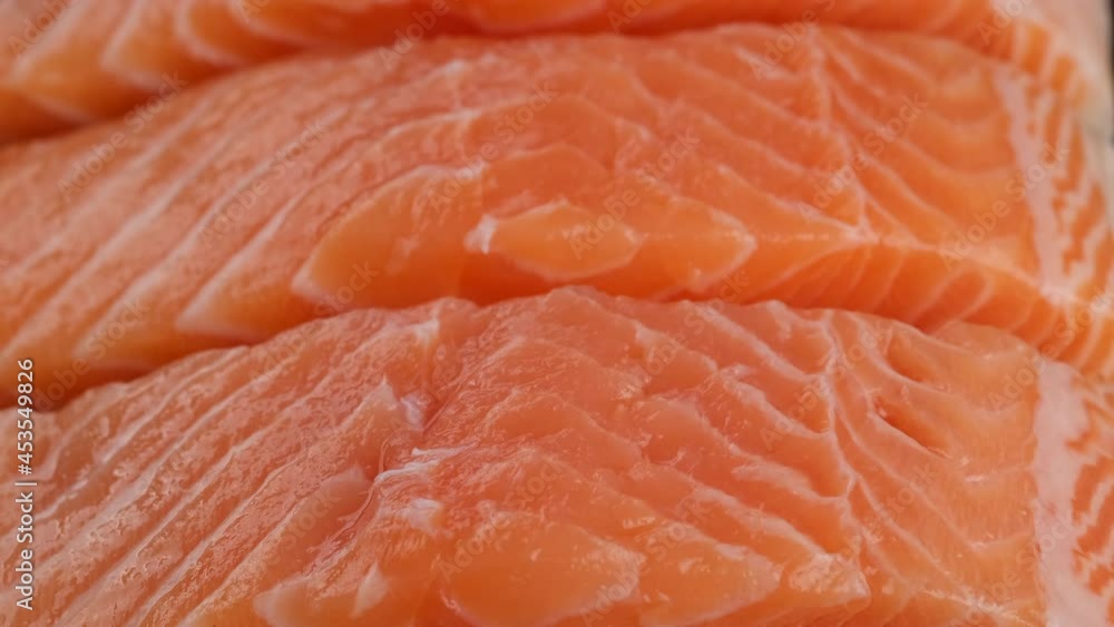 fillet salmon fish close up. Sliding shot. 4K UHD video fillet salmon fish close up. Sliding shot. 4K UHD video