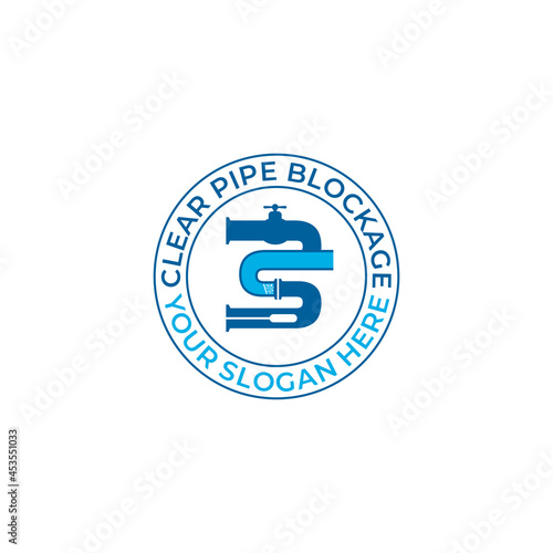 logo design clear pipe blockage, plumbing, service, fix, maintenance, vector.