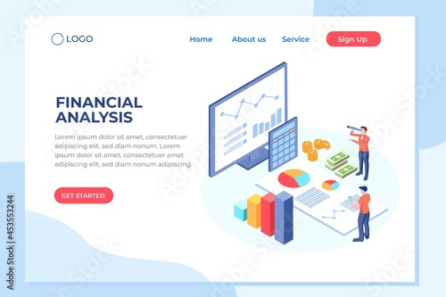 Balance financial value, management and administration concept. Characters, people engineering a plan. Statistic, calculating financial risk graph. Flat isometric characters vector illustration