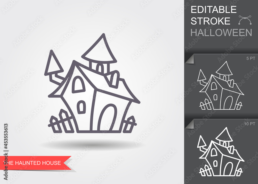 Haunted house. Line icon with editable stroke with shadow Haunted house. Line icon with editable stroke with shadow