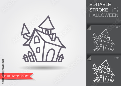 Haunted house. Line icon with editable stroke with shadow