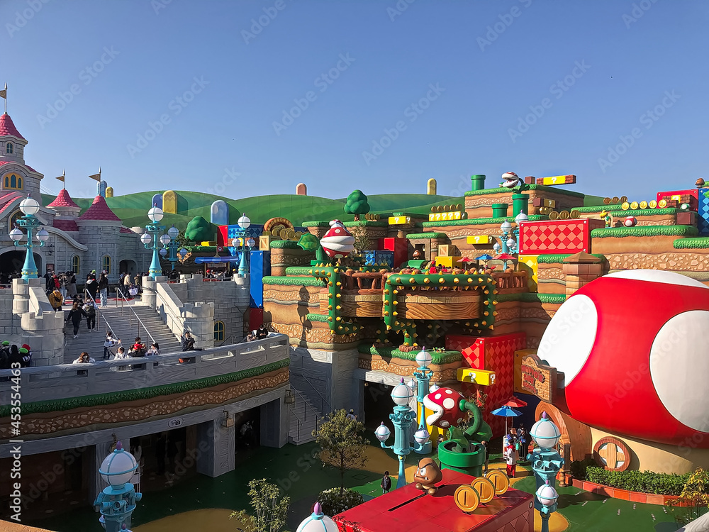 OSAKA, JAPAN - Apr 10, 2021 : Scenery at the entrance of Nintendo World ...