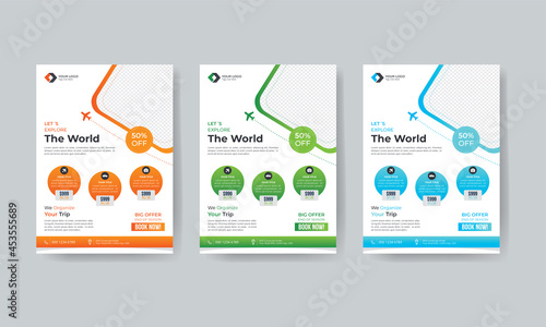 creative tour and travel agency flyer a4 template with colorful elements