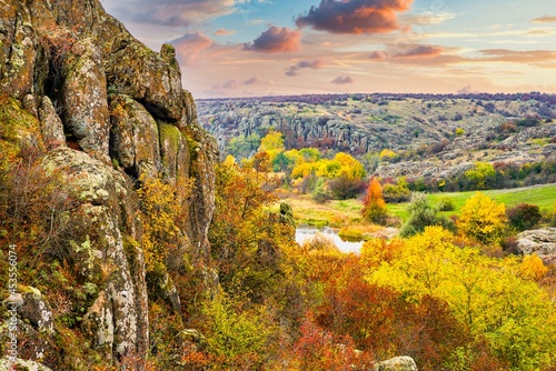 Aktovsky Canyon in Ukraine surrounded large stone boulders photo