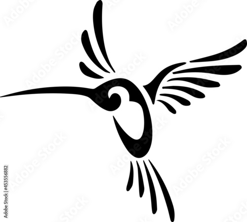 Sketch tribal hummingbird tattoo or logo. Simple vector drawing little bird colibri in flight.