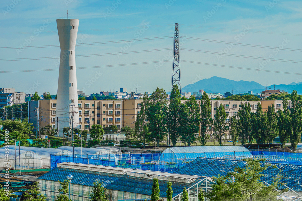 昭島市の街並みと青空 Stock Photo Adobe Stock