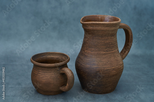   Ceramics, a ceramic product made with your own hands, made on a potter's wheel, a jug, a mug, clay.     