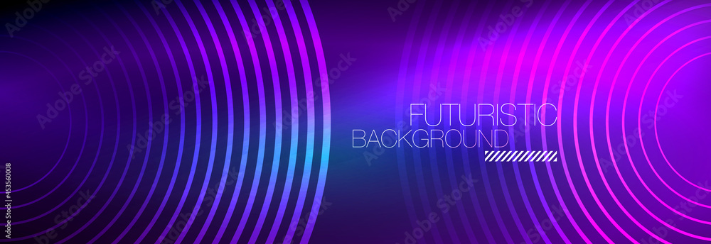 Dark abstract background with glowing neon circles. Trendy layout template for business or technology presentation, internet poster or web brochure cover, wallpaper Dark abstract background with glowing neon circles. Trendy layout template for business or technology presentation, internet poster or web brochure cover, wallpaper