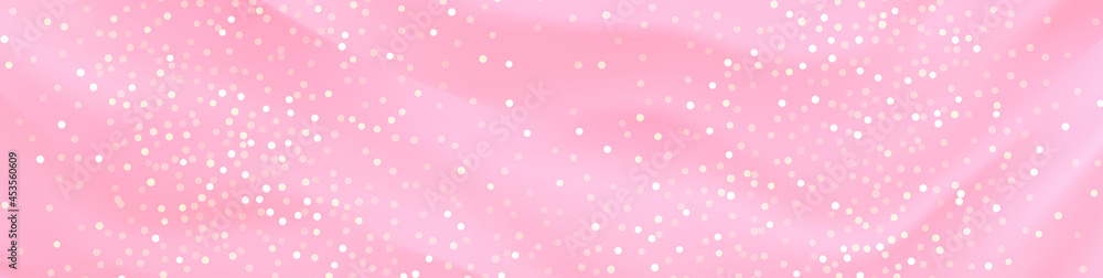 Pink glitter abstract background with sparkles. Shiny glitter confetti on pink background. Trendy sparkle background with coral pink sequins for party events or banner deluxe design. Vector EPS10