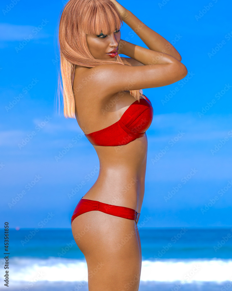 Fototapeta premium Woman swimsuit on beach.