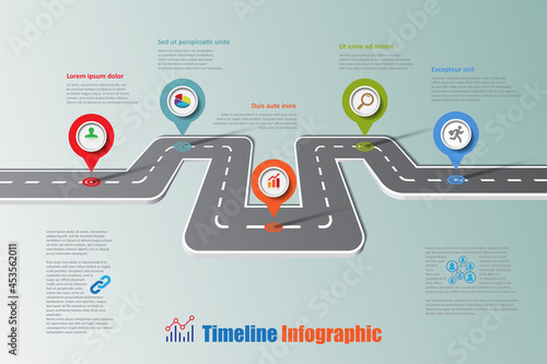 Business roadmap timeline infographic template with pointers designed for abstract background milestone modern diagram process technology digital marketing data presentation chart Vector illustration