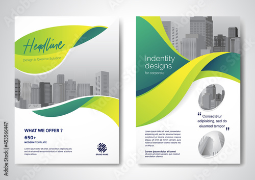 Template vector design for Brochure, AnnualReport, Magazine, Poster, Corporate Presentation, Portfolio, Flyer, infographic, layout modern with Green color size A4, Front and back, Easy to use.