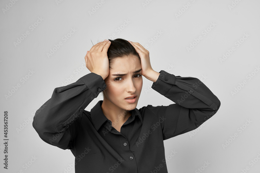 woman migraine stress negative isolated background woman migraine stress negative isolated background