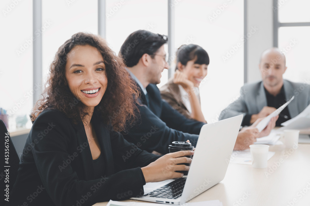 Portrait of businesswoman smiling working with diversity business group of people in office, Working woman and collaboration concept