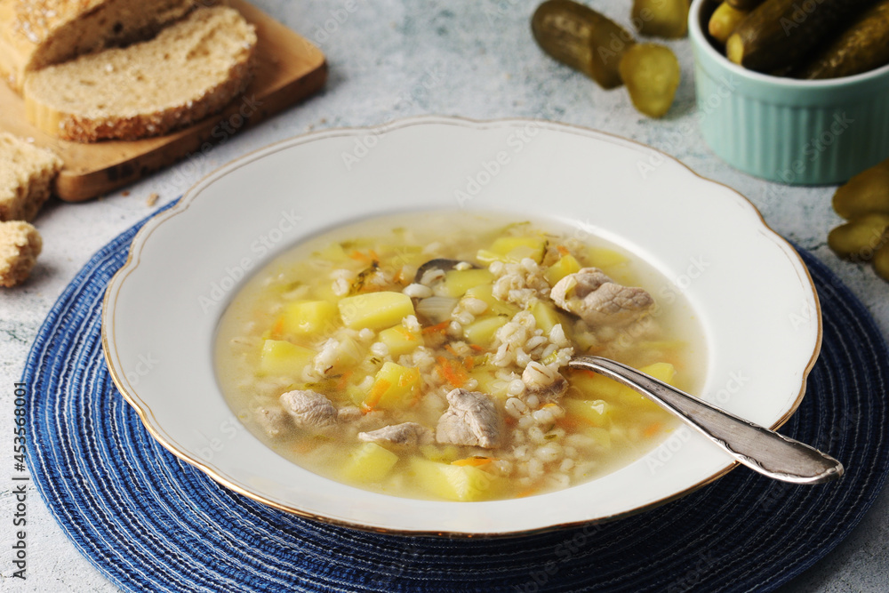 Rassolnik, traditional soup of Russian cuisine Rassolnik, traditional soup of Russian cuisine