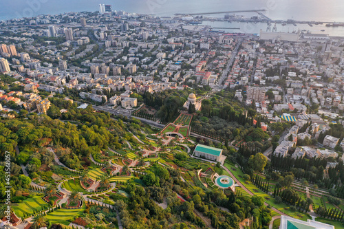 The Bahai Temple and Gardens of Haifa, Israel - Aerial view.