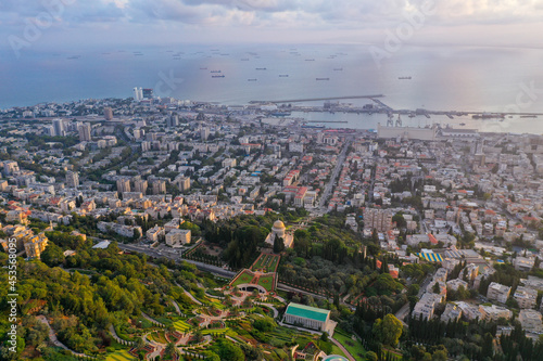The Bahai Temple and Gardens of Haifa, Israel - Aerial view.