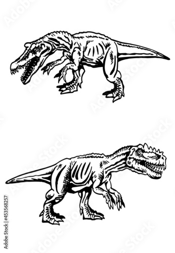 Graphical set of tyrannosauruses isolated on white background