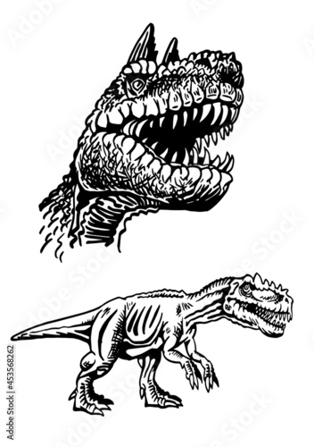Graphical portrait of  Carnotaurus and tyrannosaurus isolated on white background