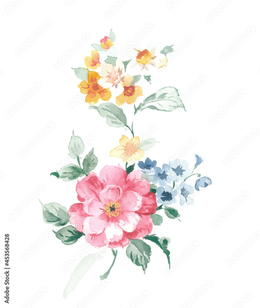 Flowers watercolor illustration.Manual composition.Big Set watercolor elements，Design for textile, wallpapers，Element for design,Greeting card