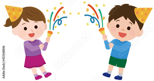 お誕生日会・パーティ・お祝い　クラッカーを鳴らす子供　イラスト