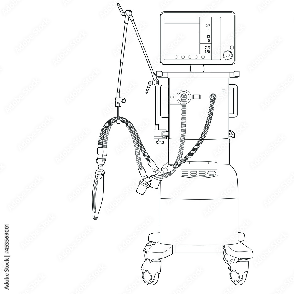 a device for artificial ventilation of the lungs. linear drawing of the  ventilator. black and white technique Stock Vector | Adobe Stock