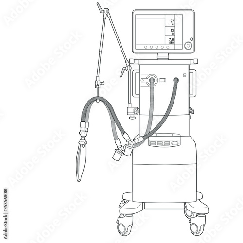 a device for artificial ventilation of the lungs. linear drawing of the ventilator. black and white technique
