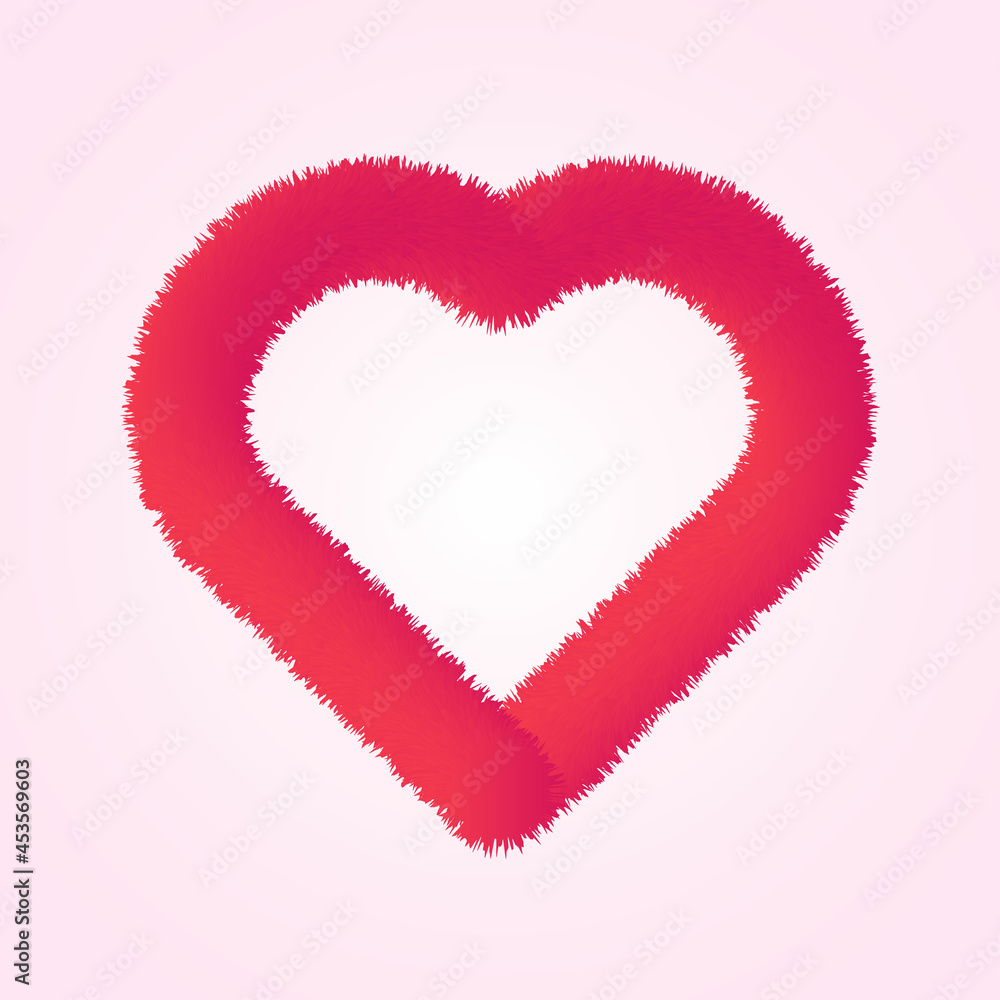 Red heart in the form of a fluffy outline. Vector illustration.