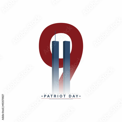 USA Patriot Day banner with high rise towers of New York along with twin tower world trade center. Minimal Design. photo