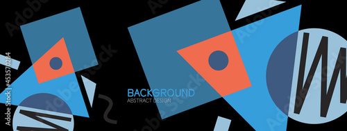 Abstract background. Blocks, lines, triangles, circles composition. Techno or business concept for wallpaper, banner, background, landing page