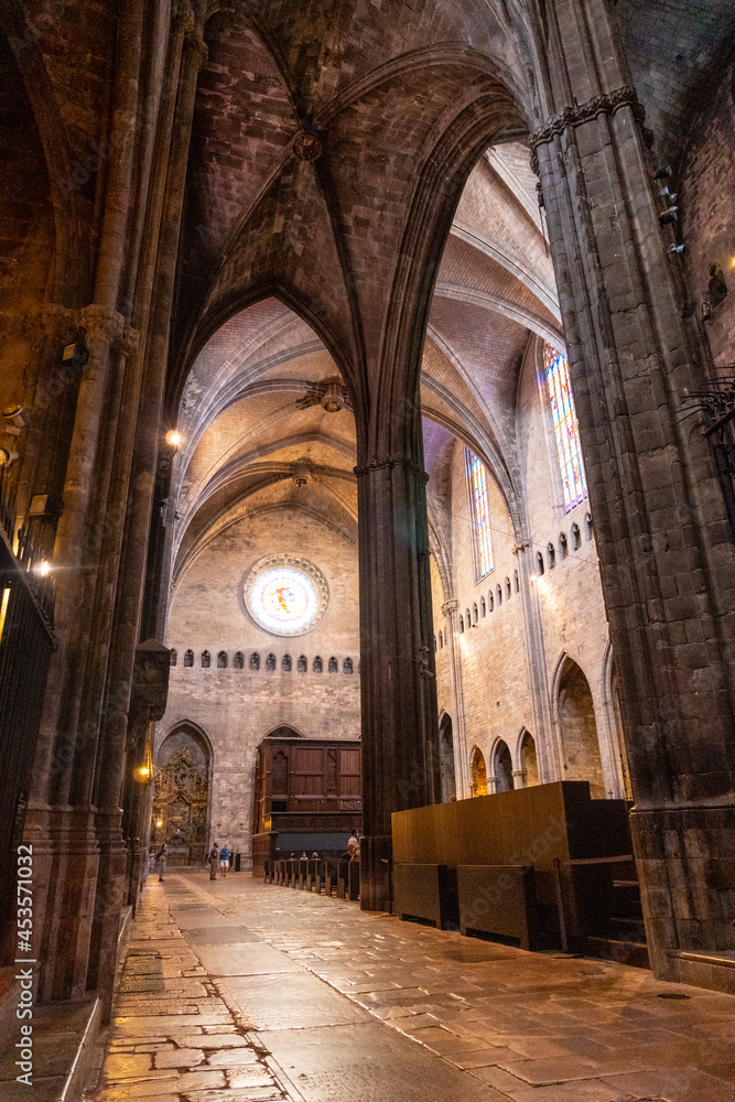 Girona medieval city, interior of the Cathedral without people, Costa Brava of Catalonia in the Mediterranean. Spain