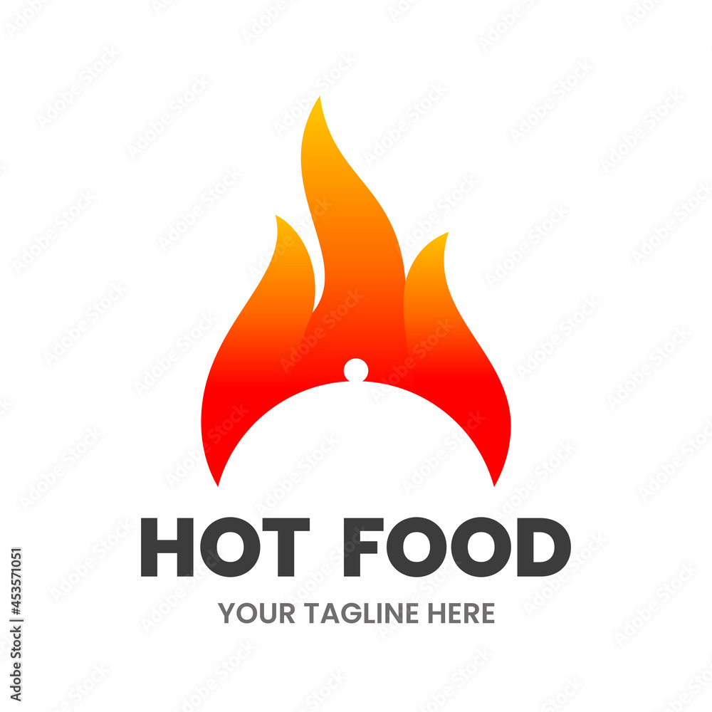Hot Food logo design template. Hot flame with a silver platter. Stock vector illustration. Hot Food logo design template. Hot flame with a silver platter. Stock vector illustration.