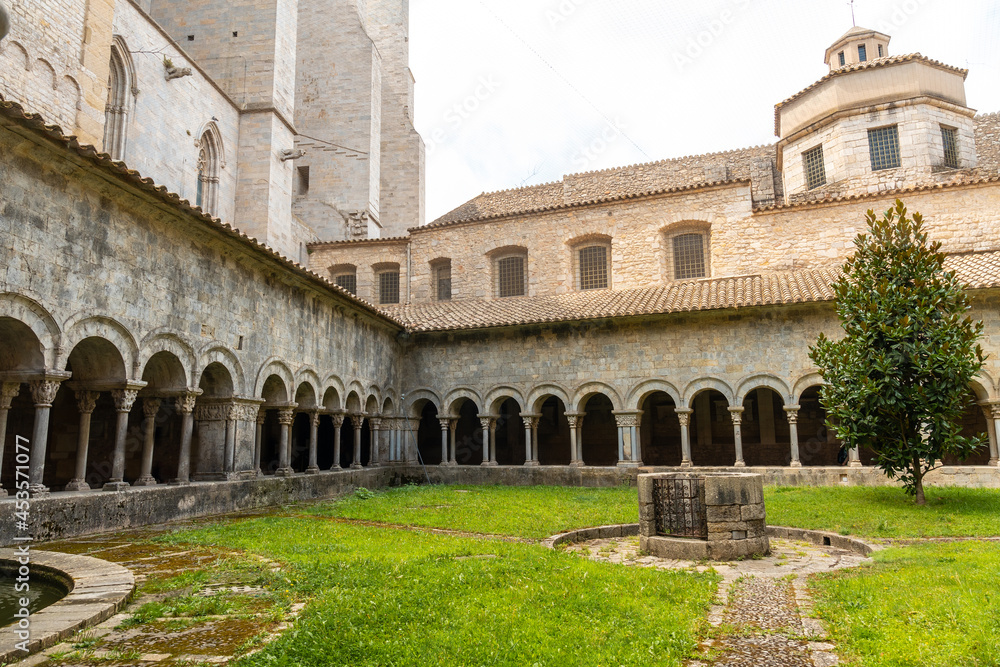 Girona medieval city, beautiful courtyard of the Cathedral, Costa Brava of Catalonia in the Mediterranean. Spain