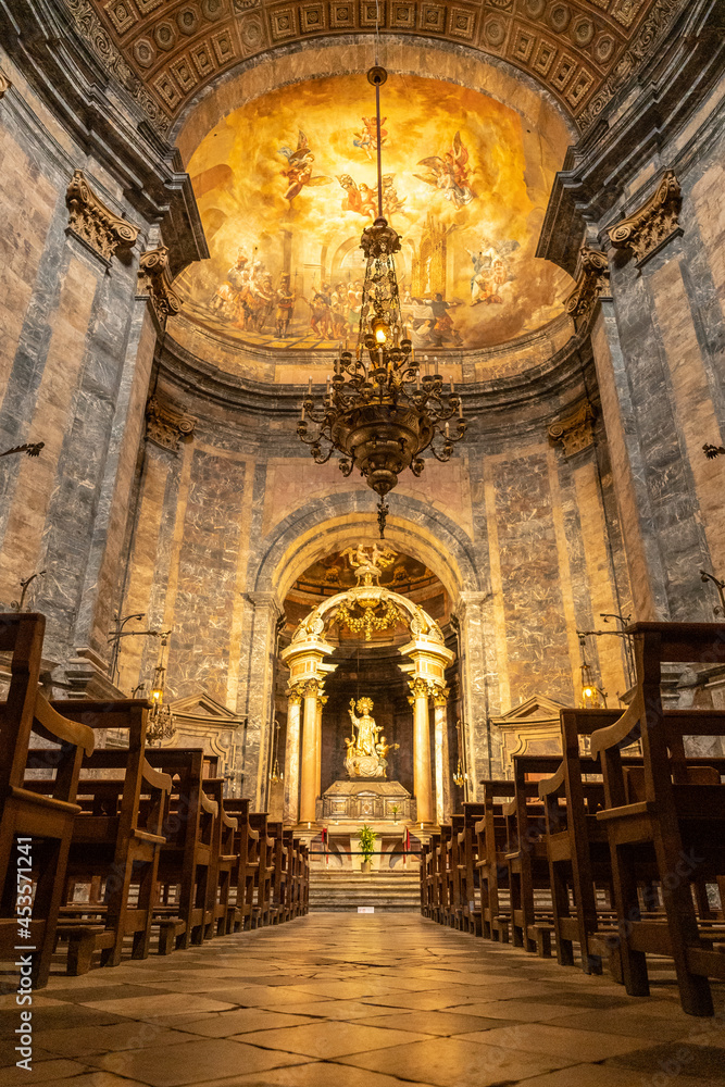 Girona medieval city, beautiful decoration inside the Basilica of San Felix, Costa Brava of Catalonia in the Mediterranean. Spain