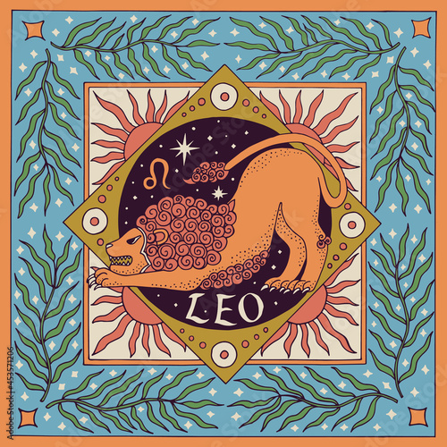 Leo zodiac sign. Horoscope. Illustration for souvenirs and social networks photo