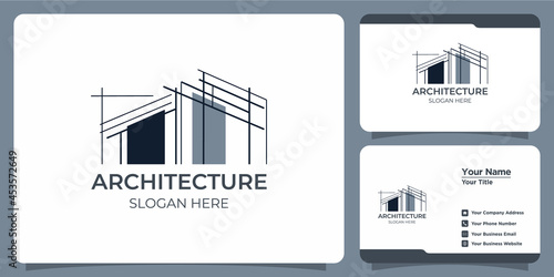 Minimalist architecture logo with line art style logo design and business card template