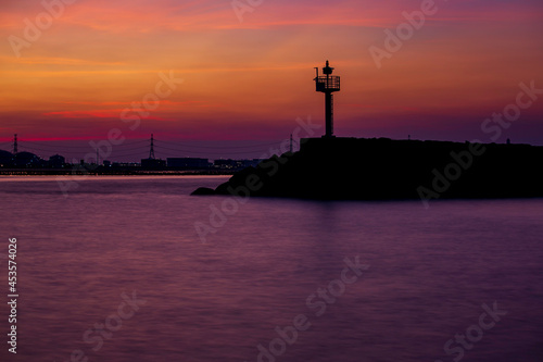 Ship traffic control tower in twilight time sunset