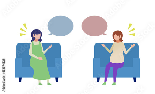 会話をする妊婦さん二人　人物フラットイラスト