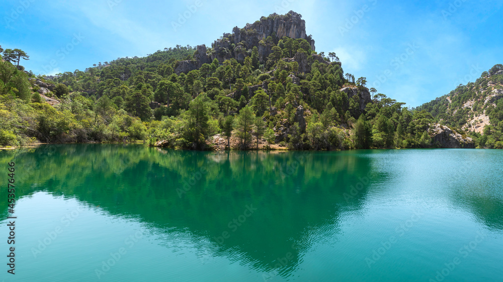 Fototapeta premium Black water reservoir near the source of the Borosa river, Sierra de Cazorla.