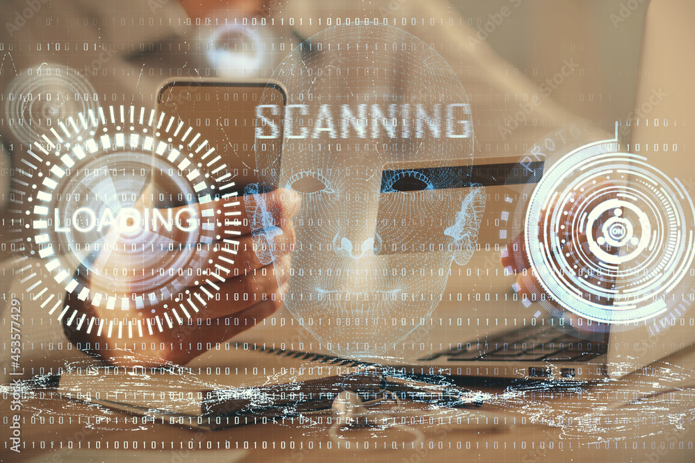 Double exposure of man hands holding a credit card and data theme drawing. E-commerce and technology concept. Double exposure of man hands holding a credit card and data theme drawing. E-commerce and technology concept.