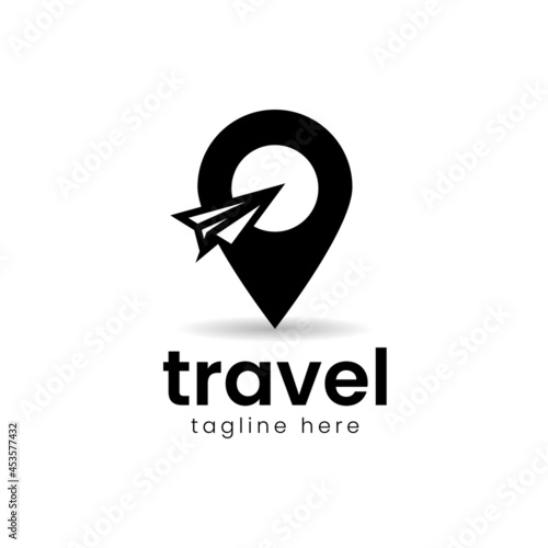 travel logo, paper plane with pin logo design vector