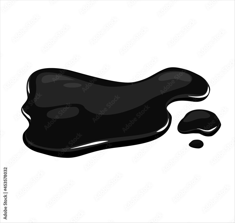 Black oil puddle on a white isolated background. Liquid spill. Vector cartoon illustration Black oil puddle on a white isolated background. Liquid spill. Vector cartoon illustration