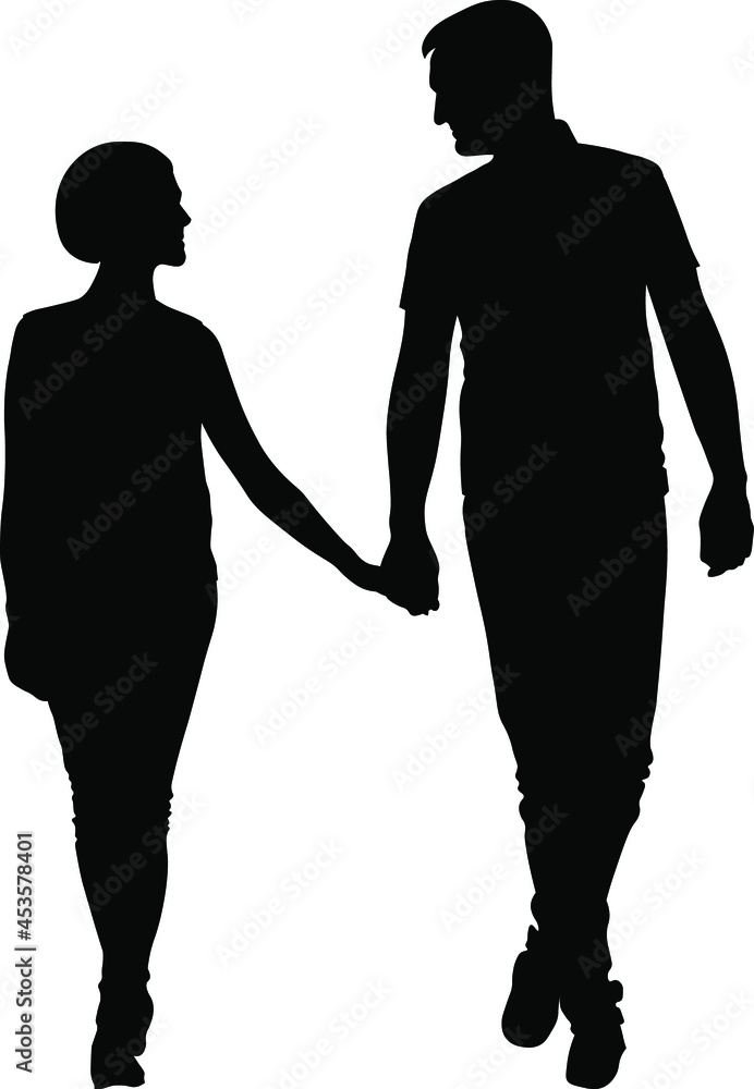 black vector silhouettes of people on a white background, family