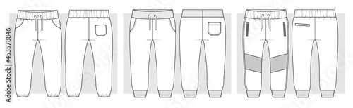 Kids pants from terry fabric. Technical sketch.